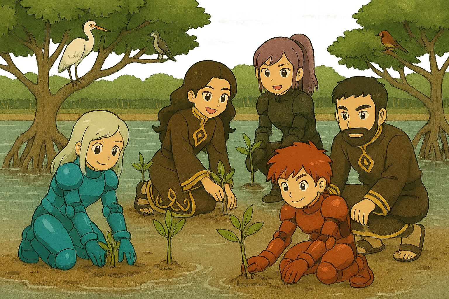 Grupo de guardianes colaborando para proteger el medio ambiente o la salud